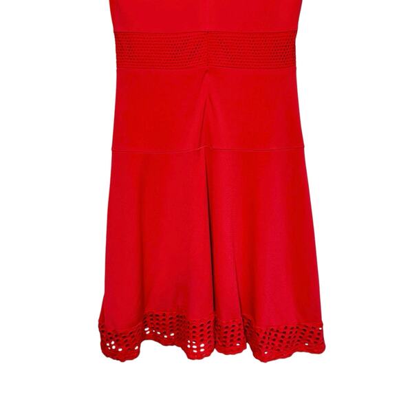 Michael Kors Short Sleeve Mesh Panel Fit and Flare Mini Dress Red Evening Party - Picture 7 of 11